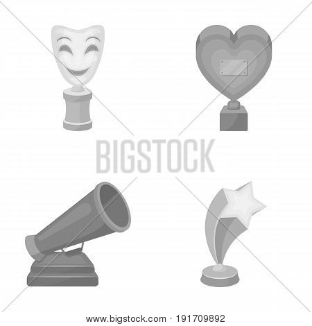 White Mask Mime for the best drama, a prize in the form of the heart and other prizes. Movie awards set collection icons in monochrome style vector symbol stock illustration .