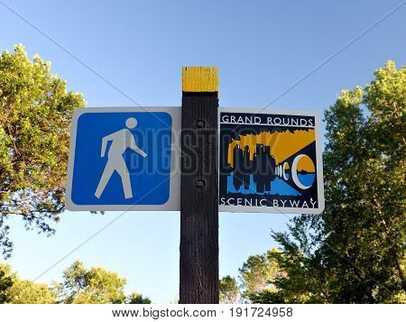 Sign Marking Walking Path along Lake Calhoun in Minneapolis Minnesota
