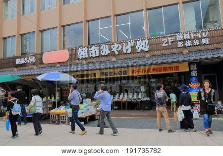ISHSIKAWA JAPAN - MAY 5, 2017: Unidentified people visit Wajima Asaishi street market. Asaichi is one of the top 3 mating street market in Japan.