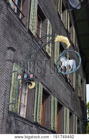 Kerns Switzerland - 1 Oktober 2016: Iron signal of a house at Kerns on Switzerland