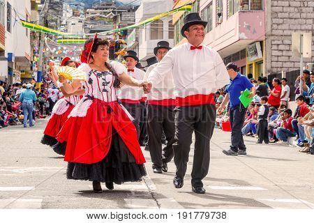 Banos De Agua Santa Ecuador - 29 November 2014: Multi-Ethnic Couples Dancing On The Streets Of Ecuador Banos De Agua Santa South America On November 29 2014
