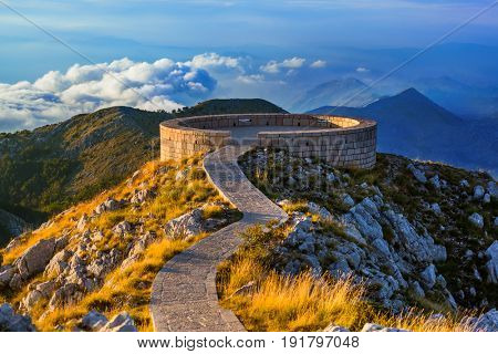 Lovcen Mountains National park at sunset in Montenegro