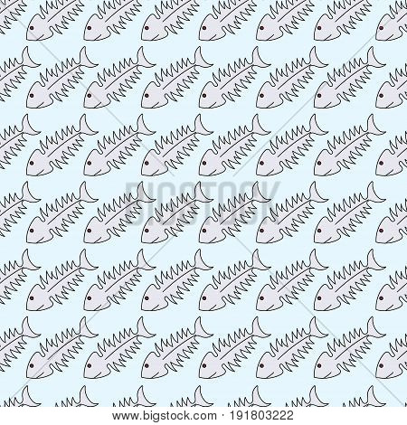 Color Skeleton of fish, bone design vector illustration seamless. Separate objects. Hand drawn doodle