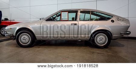 STUTTGART GERMANY - MARCH 03 2017: Executive car Alfa Romeo Alfetta GTV 2000 (Type 116) 1978. Europe's greatest classic car exhibition 