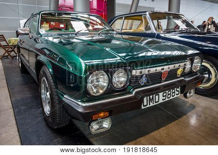 STUTTGART GERMANY - MARCH 03 2017: Sports car Reliant Scimitar GTE SE6A 1978. Europe's greatest classic car exhibition 