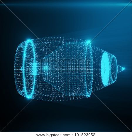 Abstract Jet Engine, Abstract Polygonal Consisting of Blue Dots and Lines. Jet Engine on Blue tint Background. 3D rendering