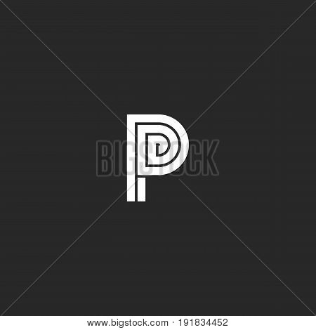 Mark P Letter Monogram Logo, Whorls Lines Geometric Shape Black And White Idea Design Element Weddin