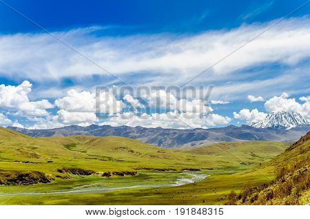 Viewn on Tagong grassland and Mount Yala in Sichuan province - China