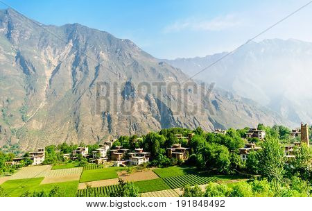 View on traditional buildings of tibetan Danba village Zhonglu