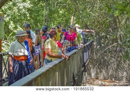 GUAYAQUIL, ECUADOR, MAY - 2016 -People at historic park zoo located at samborondon neighborhood Guayaquil Ecuador