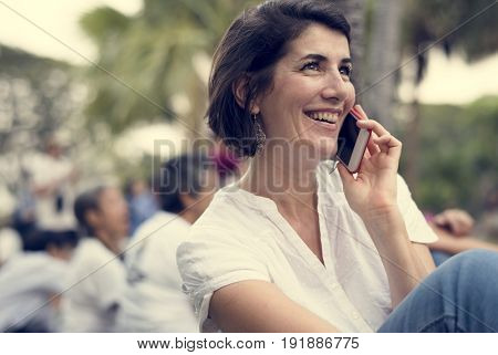 Woman relax using connect smart phone