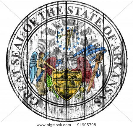 Flag of Seal Arkansas painted on wooden frame
