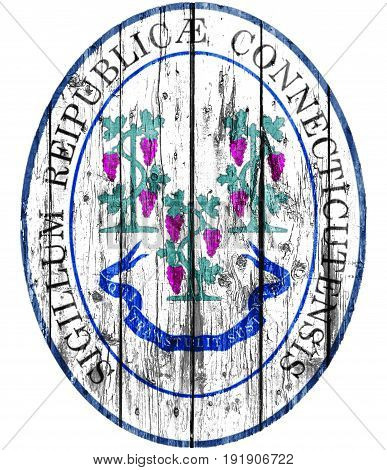 Flag of Seal Connecticut painted on wooden frame