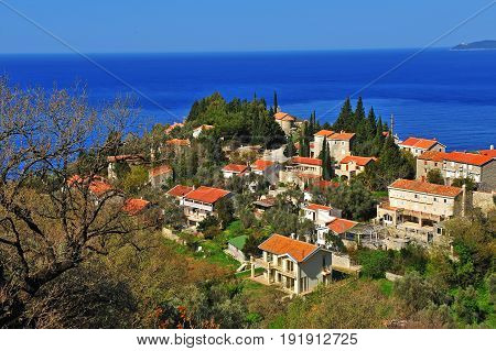 Scenic view of a village on Budvanska riviera Montenegro