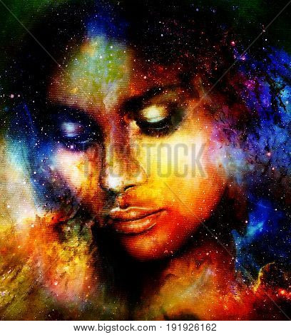 Goddess Woman in Cosmic space. Cosmic Space background