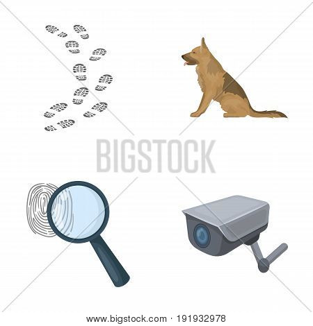 Traces on the ground, service shepherd, security camera, fingerprint. Prison set collection icons in cartoon style vector symbol stock illustration .