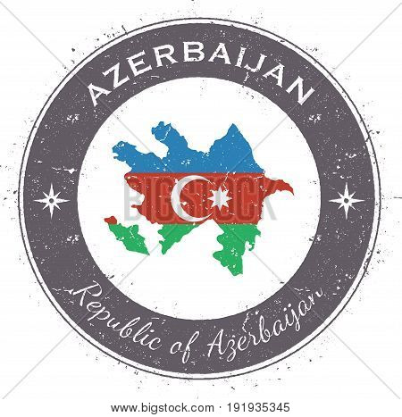 Azerbaijan Circular Patriotic Badge. Grunge Rubber Stamp With National Flag, Map And The Azerbaijan