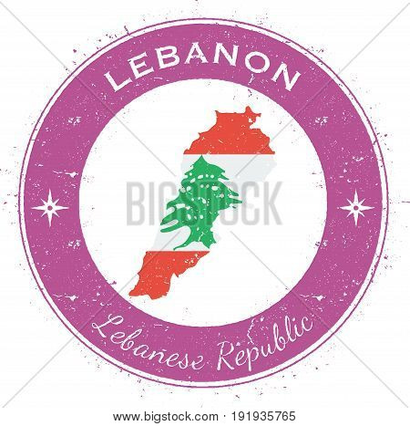 Lebanon Circular Patriotic Badge. Grunge Rubber Stamp With National Flag, Map And The Lebanon Writte