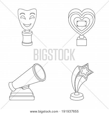 White Mask Mime for the best drama, a prize in the form of the heart and other prizes.Movie awards set collection icons in outline style vector symbol stock illustration .