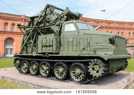 St. Petersburg Russia - 28 May, High-speed trench military machine BTM,28 May, 2017.
Military History Museum of combat equipment in St. Petersburg.