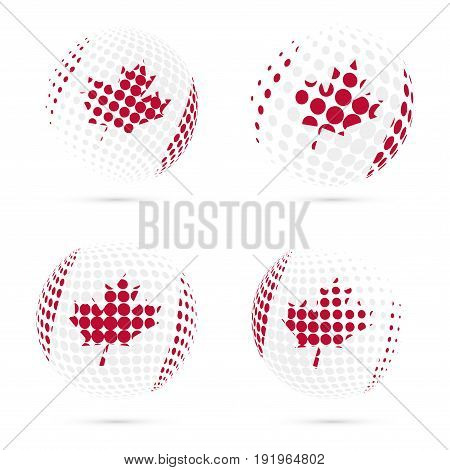 Canada Halftone Flag Set Patriotic Vector Design. 3D Halftone Sphere In Canada National Flag Colors