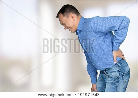 Man back mature ache backache white background