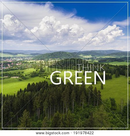 Think Green. Aerial View Of The Summer Time In Mountains. View From Above.