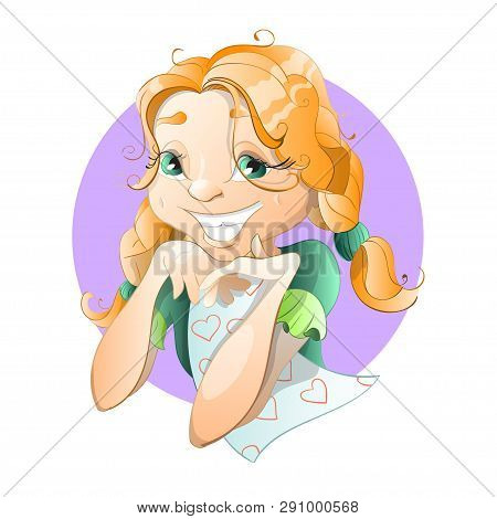 Cute Girl Shows Her White Smile. Vector Illustration.