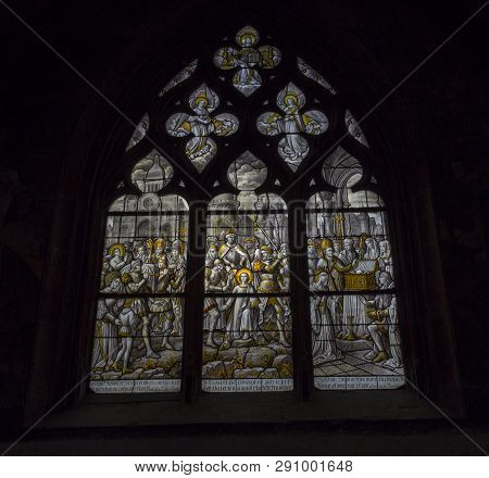 Beaune, France - August 08, 2016: Glass Inside A Church In The Town Beaune In Burgundy,france