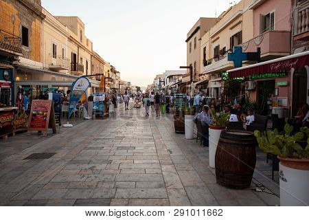 Lampedusa, Italy - July, 31: View Of Lampedusa Street, Sicilian Island In The Middle Of The Mediterr