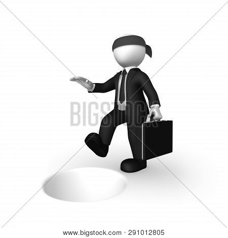 3d Small Business People, Businessman And Deep Hole. Risk Concept. 3d Illustration.