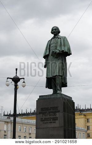 Moscow, Russia - June 21, 2018: Monument To Russian Writer Nikolai Gogol On Gogol Boulevard In Mosco