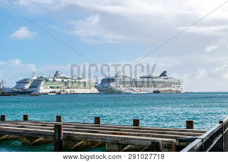 Philipsburg, St. Maarten - November 16, 2018: Norwegian (ncl) Star, Royal Caribbean Jewel And Serena
