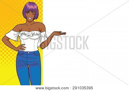 Woman Showing Okay Gesture Action With Background Pop Art Comics Style.