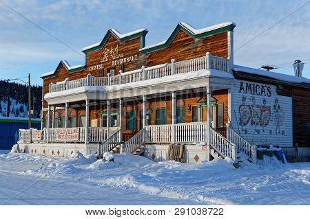 Dawson City, Yukon, Canada, March 10, 2019 : The Old Chinese Restaurant. Dawson City Is Linked To Th