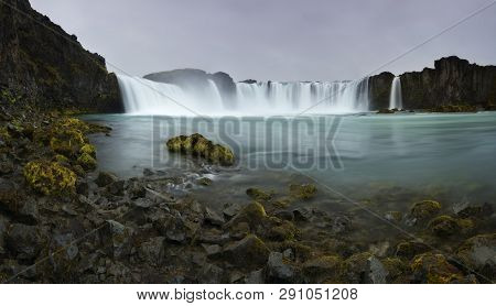 The Godafoss Or Waterfall Of The Gods Is A Waterfall In Iceland. The Water Of The River Skjalfandafl
