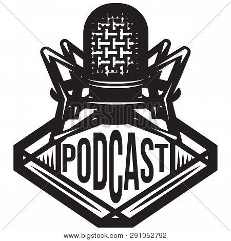 Monochrome Vector Illustration With Microphone And Wreath For Stand-up.