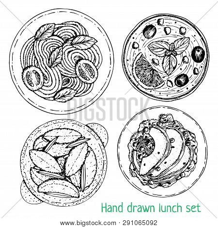 Set Of Lunch And Dinner Ingredients Top View