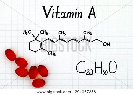 Chemical Formula Of Vitamin A And Red Pills.