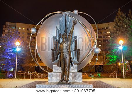 Obninsk, Russia - October 2016: Monument To The Pioneers Of Nuclear Energy