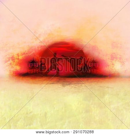 Karate Man Silhouette Occupations Abstraction Card , Raster