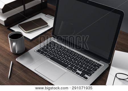 Wooden Desk Top With Notebook