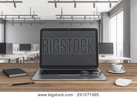 Wooden Desk With Laptop