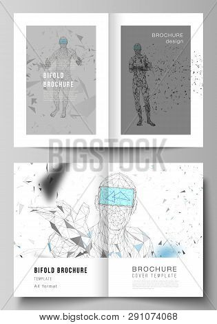 The Vector Layout Of Two A4 Format Cover Mockups Design Templates For Bifold Brochure, Magazine, Fly
