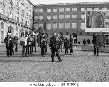 Banda Del Roero Marching Band In Turin In Black And White