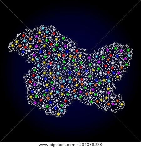Polygonal Vector Map Of Jammu And Kashmir State With Glare Effect On A Black Background. Abstract Tr