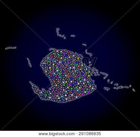 Polygonal Vector Map Of Juventud Island With Glare Effect On A Black Background. Abstract Triangles,