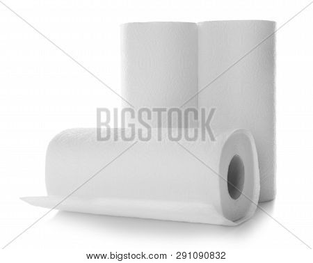 Rolls Of Paper Towels On White Background