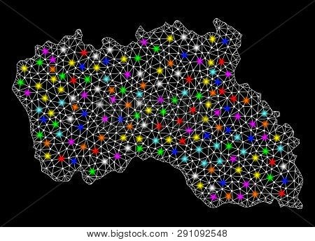 Polygonal Vector Map Of Santa Maria Island With Glow Effect On A Black Background. Abstract Triangle