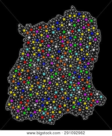 Polygonal Vector Map Of Sikkim State With Glare Effect On A Black Background. Abstract Triangles, Li